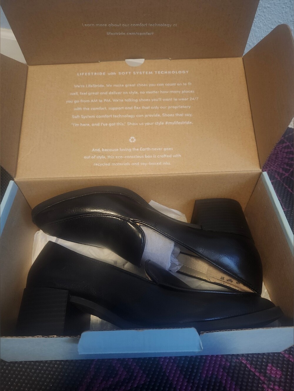 New Lifestride Black Women's Block Heel Loafers - Comfort Leather